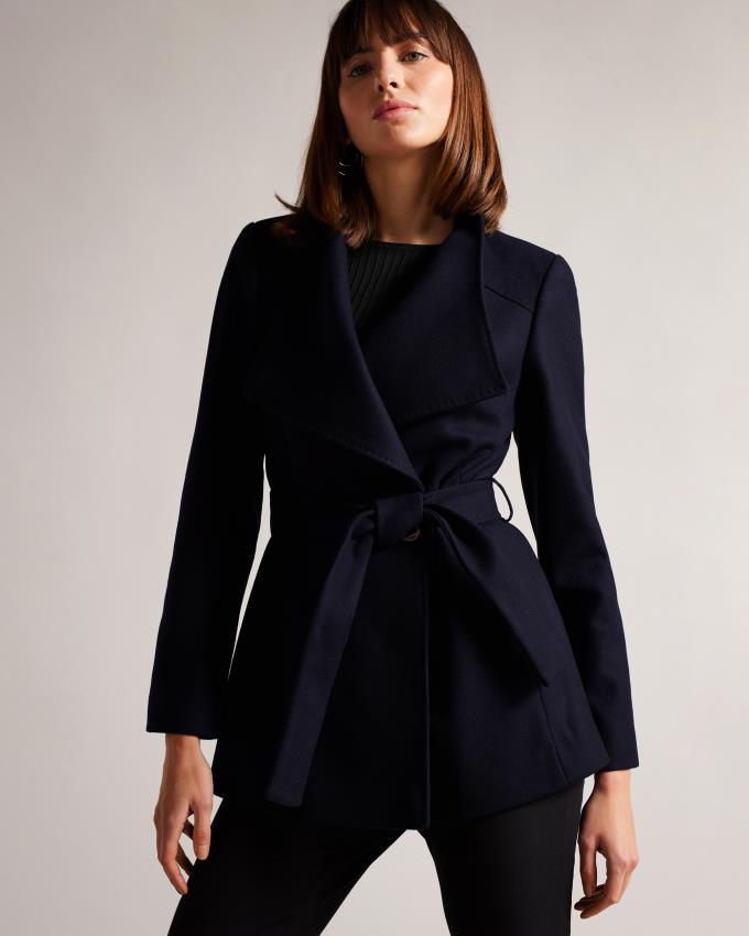 Płaszcz Damskie Ted Baker Short Wool Wrap Granatowe Polska | PL-RNGOY9347