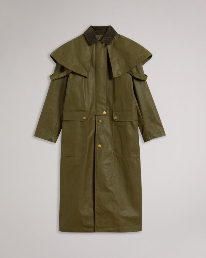 Płaszcz Damskie Ted Baker Waxed Canvas Riding With Cape Ciemny Zielone Polska | PL-DBUPV2784