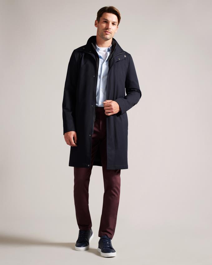 Płaszcz Męskie Ted Baker Funnel Neck With Removable Lining Granatowe Polska | PL-FUETB0648