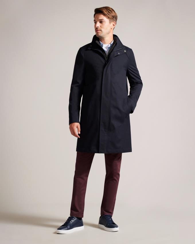 Płaszcz Męskie Ted Baker Funnel Neck With Removable Lining Granatowe Polska | PL-FUETB0648