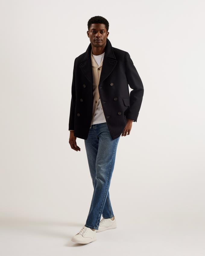 Płaszcz Męskie Ted Baker Short Wool Peacoat Granatowe Polska | PL-TDWRF9520