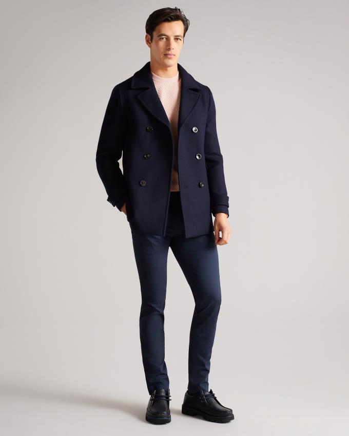 Płaszcz Męskie Ted Baker Wool Peacoat Granatowe Polska | PL-EYCIM6731