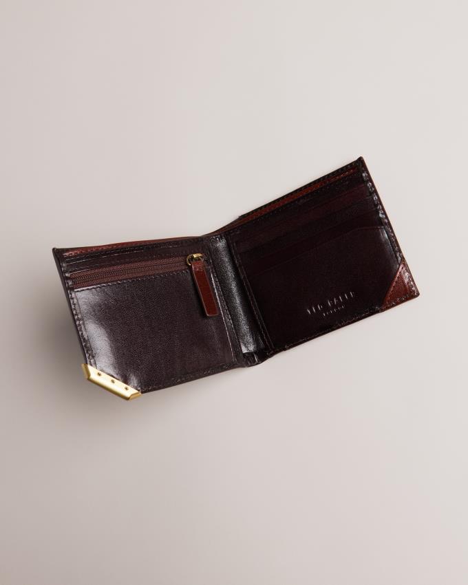 Portfel Męskie Ted Baker Metal Corner Bifold Coin Brązowe Czekolada Polska | PL-BAMJR7435
