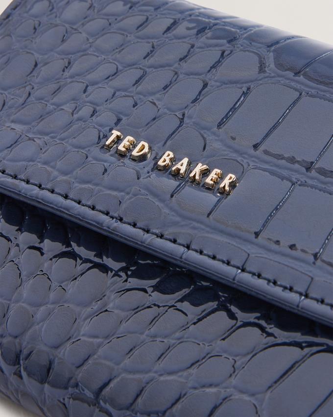 Portfele Damskie Ted Baker Mini Croc Effect Fold Over Ciemny Niebieskie Polska | PL-HANZX0784