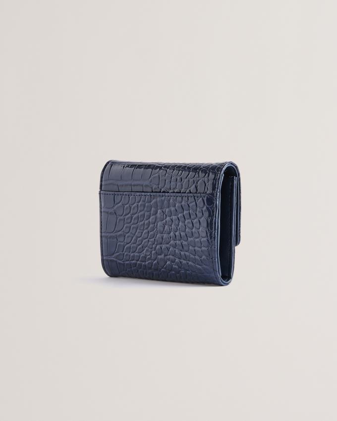 Portfele Damskie Ted Baker Mini Croc Effect Fold Over Ciemny Niebieskie Polska | PL-HANZX0784