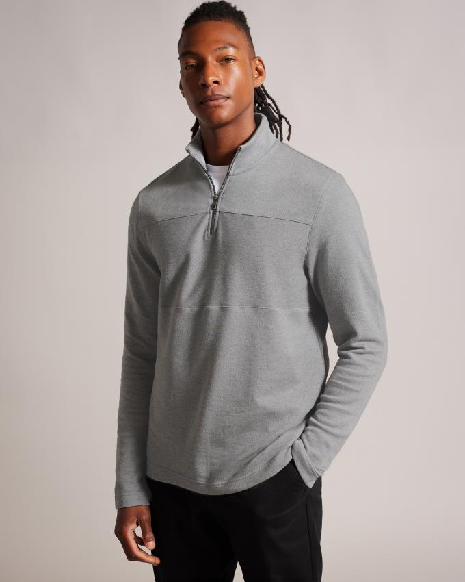 Pulower Męskie Ted Baker Long Sleeve Half Zip Szare Polska | PL-ITKOJ9028