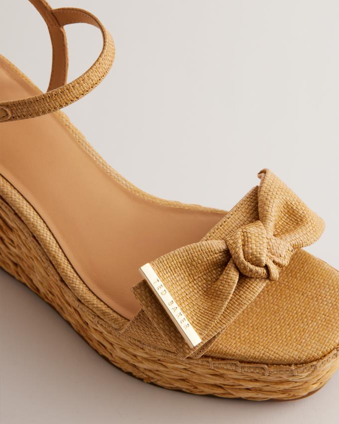 Sandały Damskie Ted Baker Raffia Bow Detail Wedge Beżowe Polska | PL-JEMGS8934