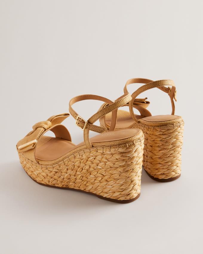 Sandały Damskie Ted Baker Raffia Bow Detail Wedge Beżowe Polska | PL-JEMGS8934