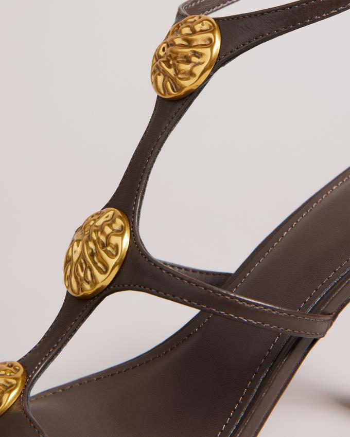 Sandały Damskie Ted Baker Textured Coin Heeled Brązowe Polska | PL-YWHVR6024