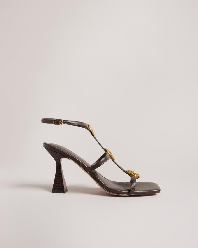 Sandały Damskie Ted Baker Textured Coin Heeled Brązowe Polska | PL-YWHVR6024