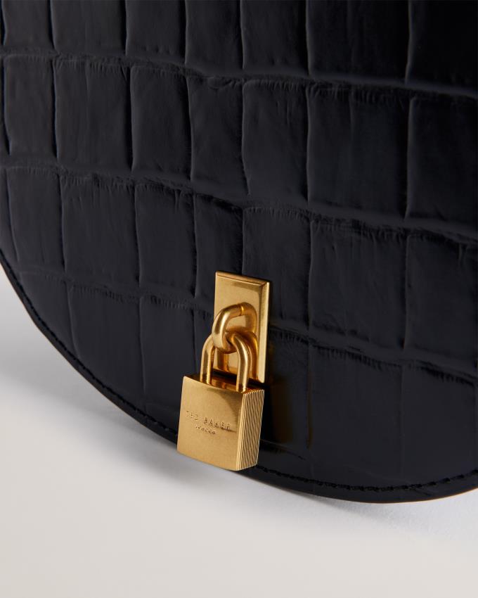 Skórzana Torebka Damskie Ted Baker Leather Padlock Saddle Czarne Polska | PL-EWYJK4386