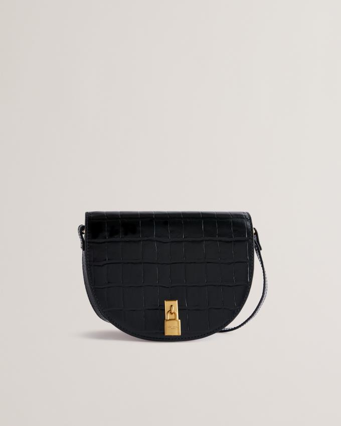 Skórzana Torebka Damskie Ted Baker Leather Padlock Saddle Czarne Polska | PL-EWYJK4386