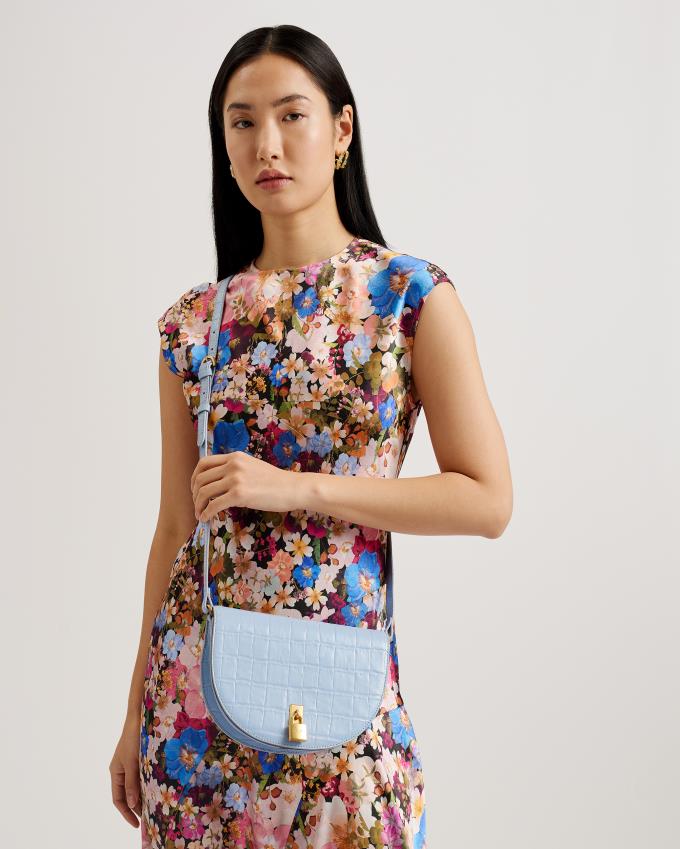 Skórzana Torebka Damskie Ted Baker Leather Padlock Saddle Niebieskie Polska | PL-UPOIQ0957