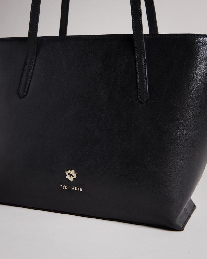 Skórzana Torebka Damskie Ted Baker Leather Shopper With Logo Hardware Czarne Polska | PL-LJIKS5674