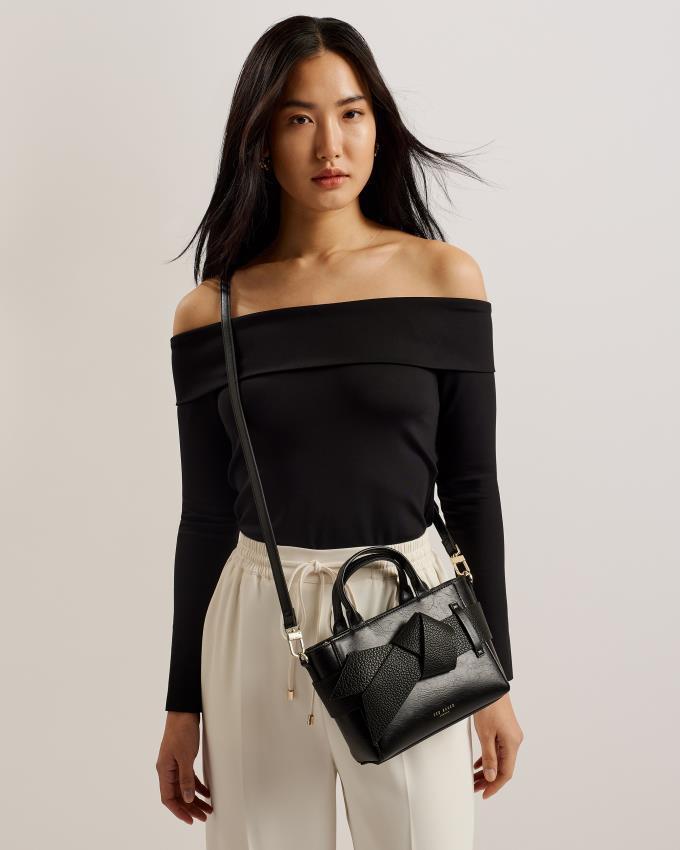 Skórzana Torebka Damskie Ted Baker Mini Knot Bow Faux Czarne Polska | PL-FRAIK9865