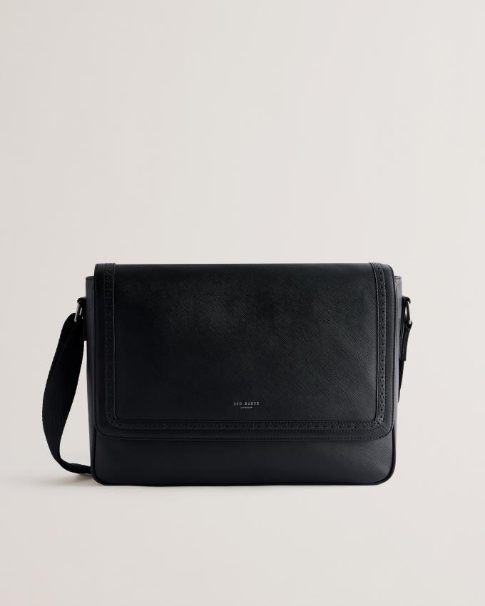 Skórzana Torebka Męskie Ted Baker Saffiano Messenger Czarne Polska | PL-VTMDY4612