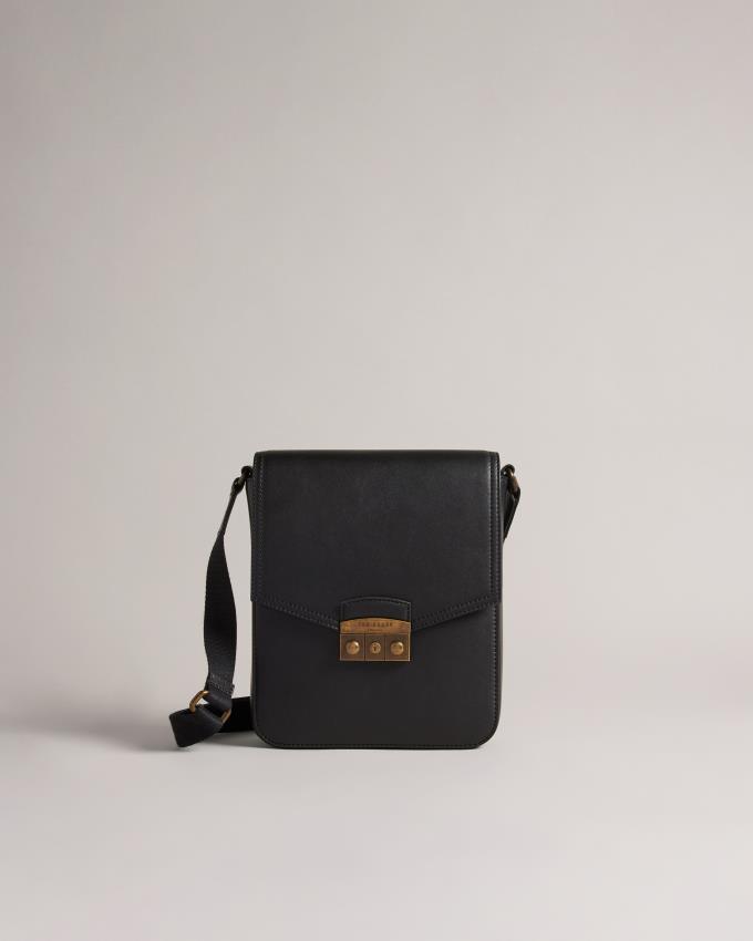 Skórzana Torebka Męskie Ted Baker Trunk Lock Flight Czarne Polska | PL-SNRHQ0764
