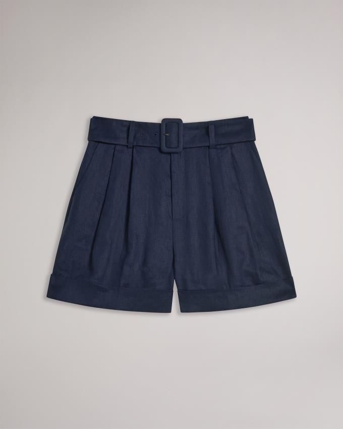 Spodenki Damskie Ted Baker Belted Linen Granatowe Polska | PL-JHQWY0785