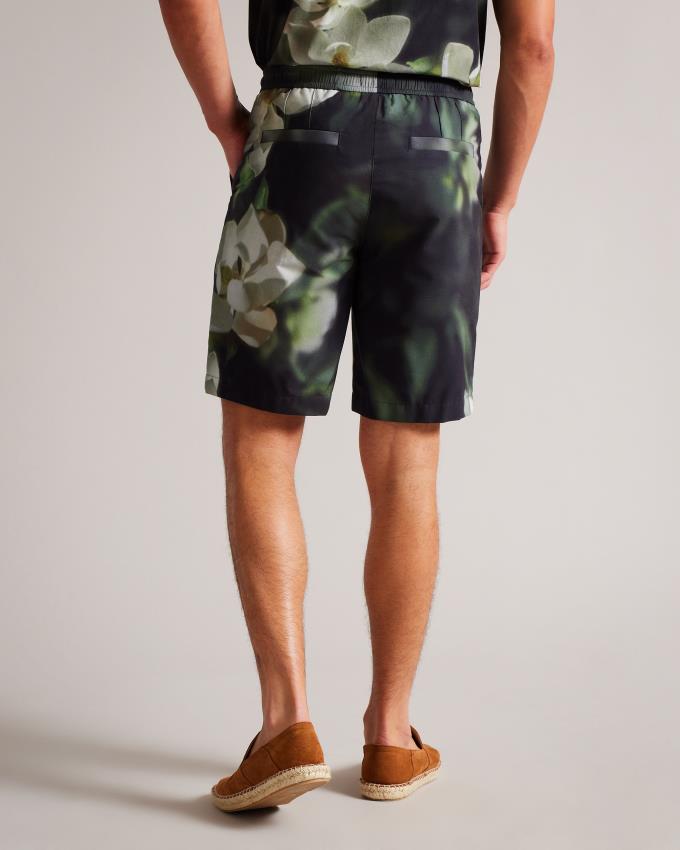 Spodenki Męskie Ted Baker Digital Floral Print Czarne Polska | PL-ZVMXI8679