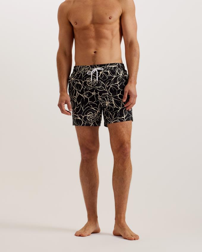 Spodenki Męskie Ted Baker Floral Print Seersucker Swim Czarne Polska | PL-OFZYU6712