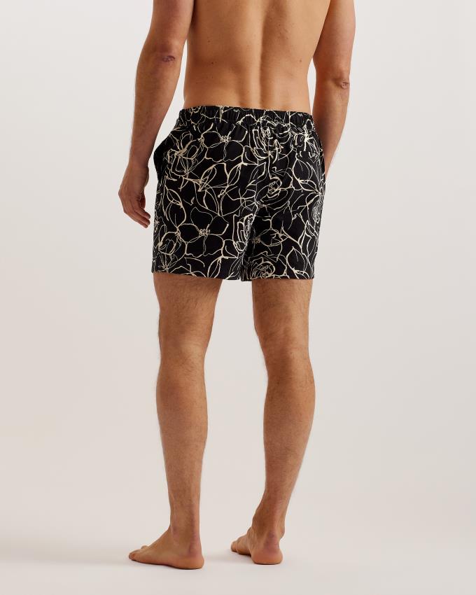 Spodenki Męskie Ted Baker Floral Print Seersucker Swim Czarne Polska | PL-OFZYU6712