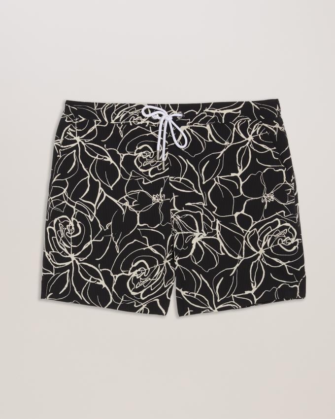 Spodenki Męskie Ted Baker Floral Print Seersucker Swim Czarne Polska | PL-OFZYU6712