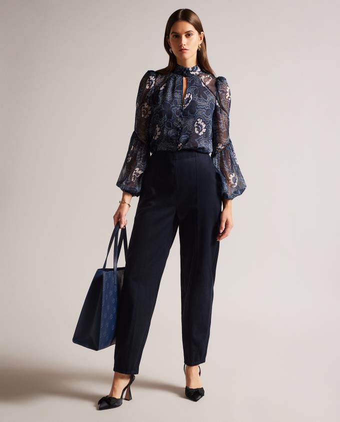 Spodnie Damskie Ted Baker Barrel With Pin Tuck Detail Granatowe Polska | PL-FMDOB6032