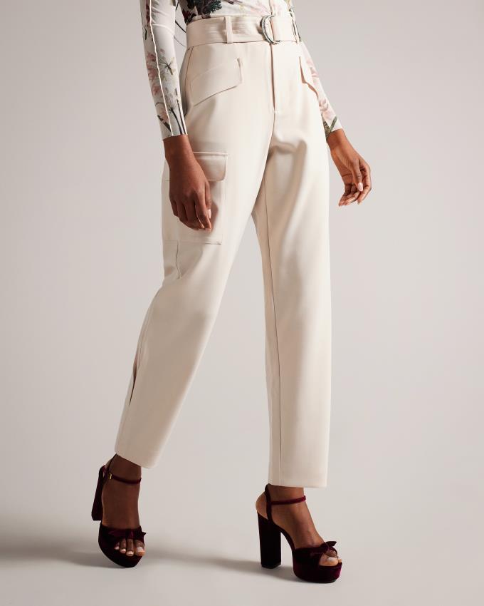 Spodnie Damskie Ted Baker High Waist Tapered Cargo With Belt Beżowe Polska | PL-SYHQC0967