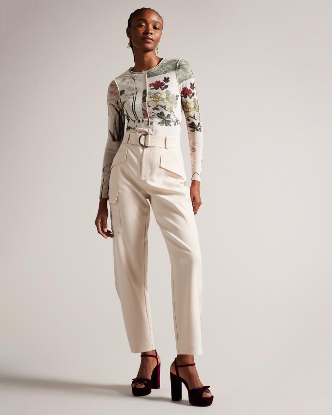 Spodnie Damskie Ted Baker High Waist Tapered Cargo With Belt Beżowe Polska | PL-SYHQC0967
