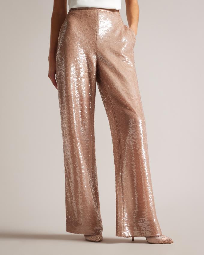 Spodnie Damskie Ted Baker Matte Sequin Wide Leg Różowe Polska | PL-XNZVF0145