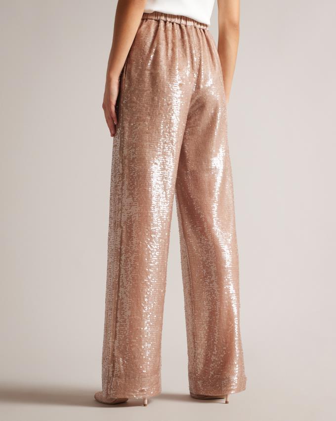 Spodnie Damskie Ted Baker Matte Sequin Wide Leg Różowe Polska | PL-XNZVF0145