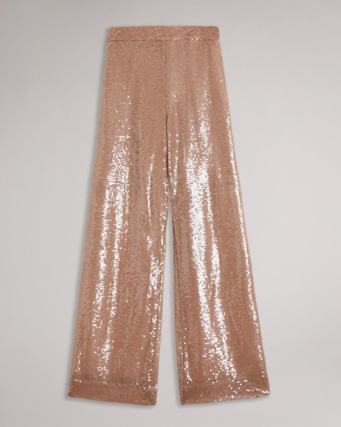 Spodnie Damskie Ted Baker Matte Sequin Wide Leg Różowe Polska | PL-XNZVF0145
