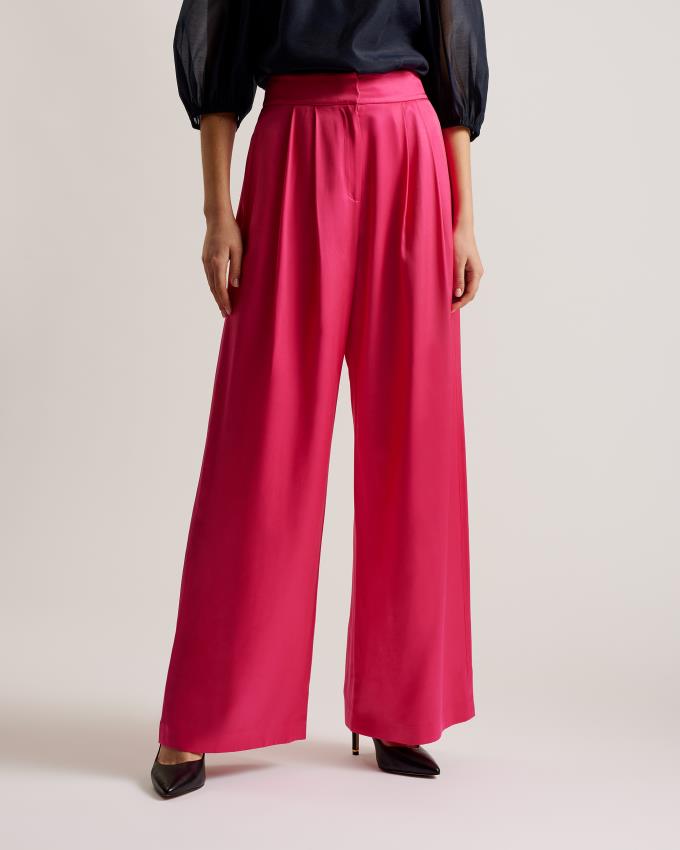 Spodnie Damskie Ted Baker Satin Wide Leg Tailored Głęboka Różowe Polska | PL-CMAJW5321