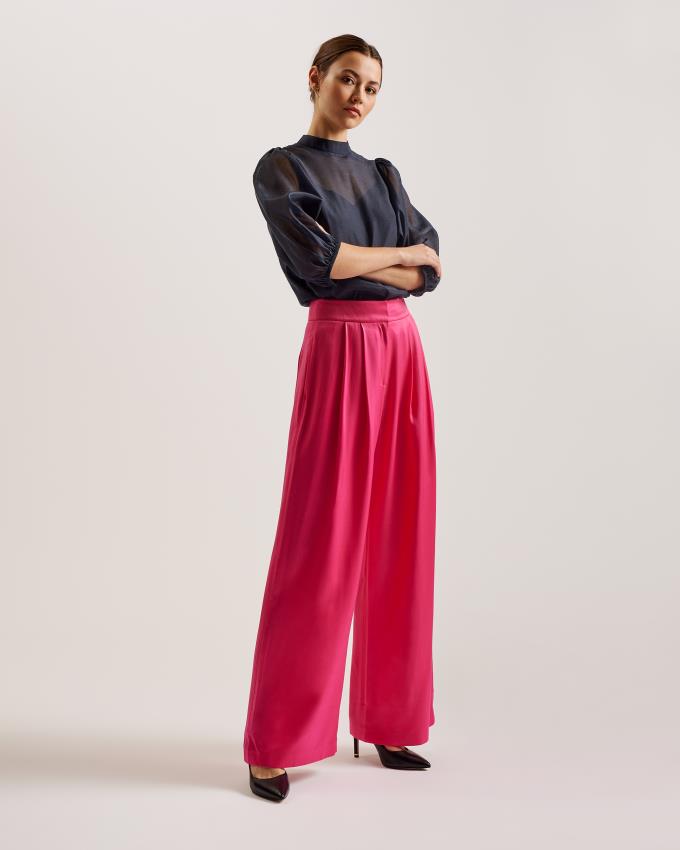 Spodnie Damskie Ted Baker Satin Wide Leg Tailored Głęboka Różowe Polska | PL-CMAJW5321