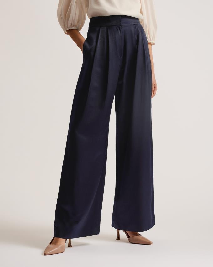 Spodnie Damskie Ted Baker Satin Wide Leg Tailored Granatowe Polska | PL-KYRCN3479