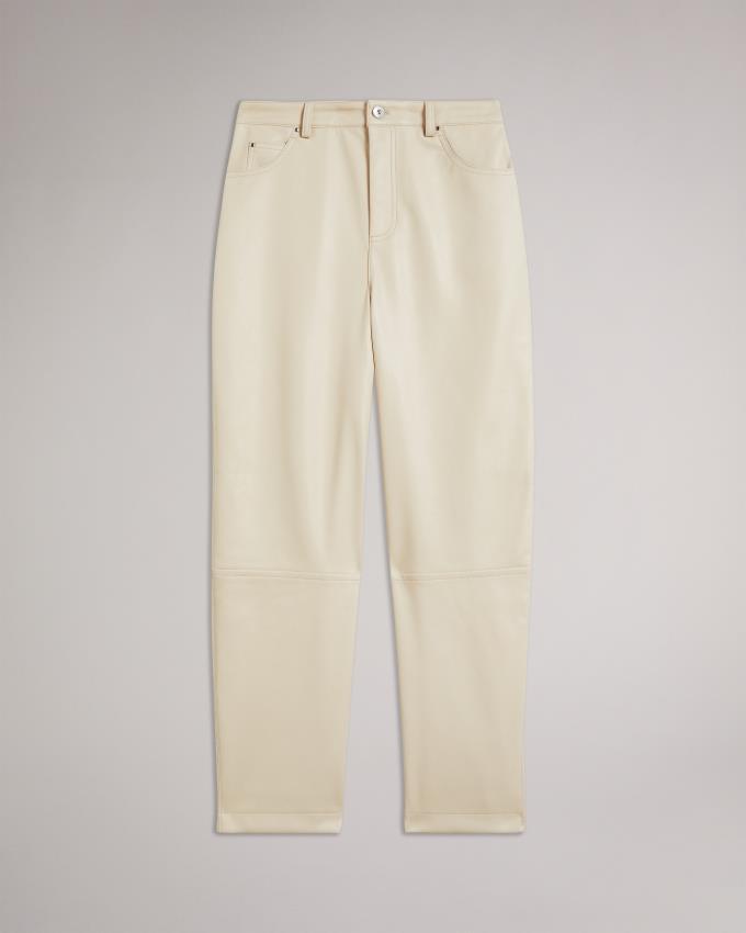 Spodnie Damskie Ted Baker Straight Leg Faux Leather Beżowe Polska | PL-KQPYO9012