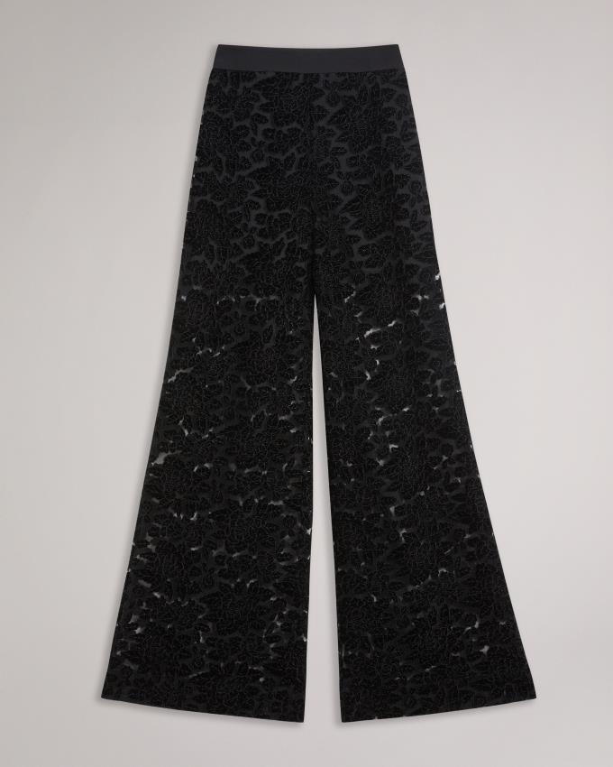 Spodnie Damskie Ted Baker Velvet Devoré Wide Leg Czarne Polska | PL-CBLGM3462