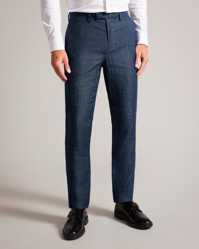 Spodnie Męskie Ted Baker Slim Fit Linen And Wool Granatowe Polska | PL-YIGQP5142