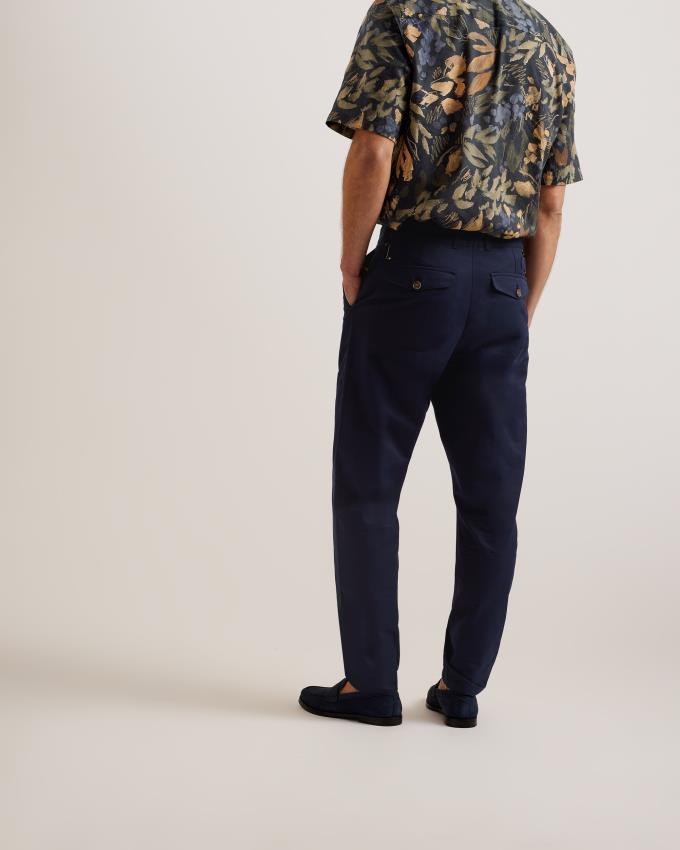 Spodnie Męskie Ted Baker Tapered Fit Pleated Cotton Granatowe Polska | PL-EBKQZ9567