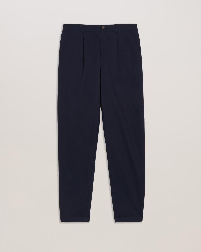 Spodnie Męskie Ted Baker Tapered Fit Pleated Cotton Granatowe Polska | PL-EBKQZ9567
