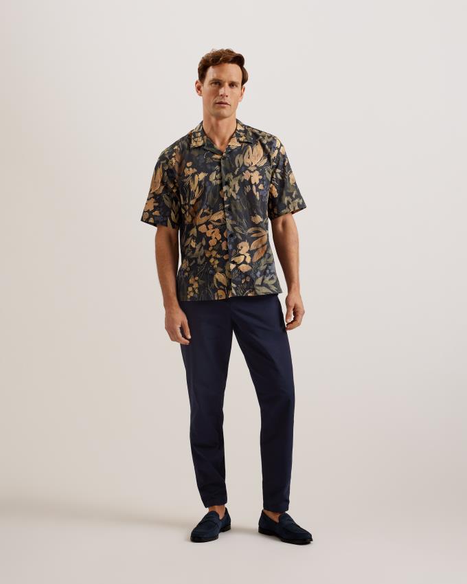 Spodnie Męskie Ted Baker Tapered Fit Pleated Cotton Granatowe Polska | PL-EBKQZ9567