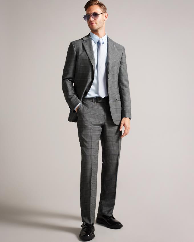 Spodnie Męskie Ted Baker Wool Check Suit Szare Polska | PL-PMKBO0415
