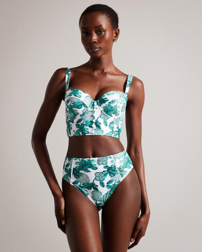 Stroje Pływackie Damskie Ted Baker Floral High Waisted Bikini Bottom Zielone Polska | PL-DATHK0147
