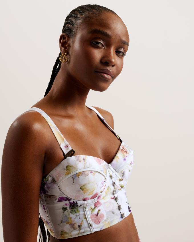 Stroje Pływackie Damskie Ted Baker Floral Longline Underwired Bikini Top Białe Polska | PL-UHREZ8924