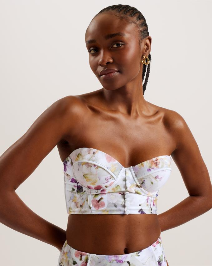 Stroje Pływackie Damskie Ted Baker Floral Longline Underwired Bikini Top Białe Polska | PL-UHREZ8924