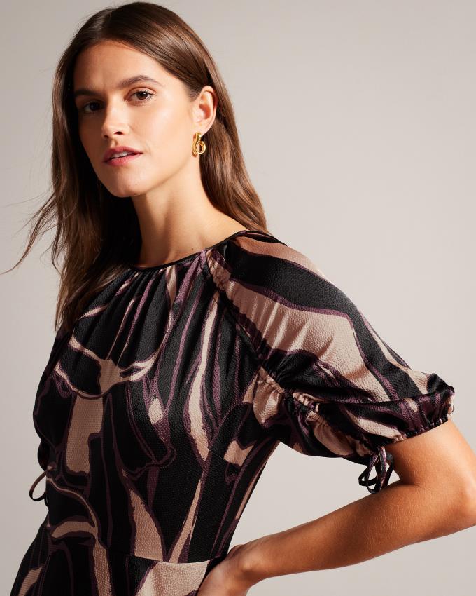 Sukienka Damskie Ted Baker Abstract Print Mini Czarne Polska | PL-UVQFG9275