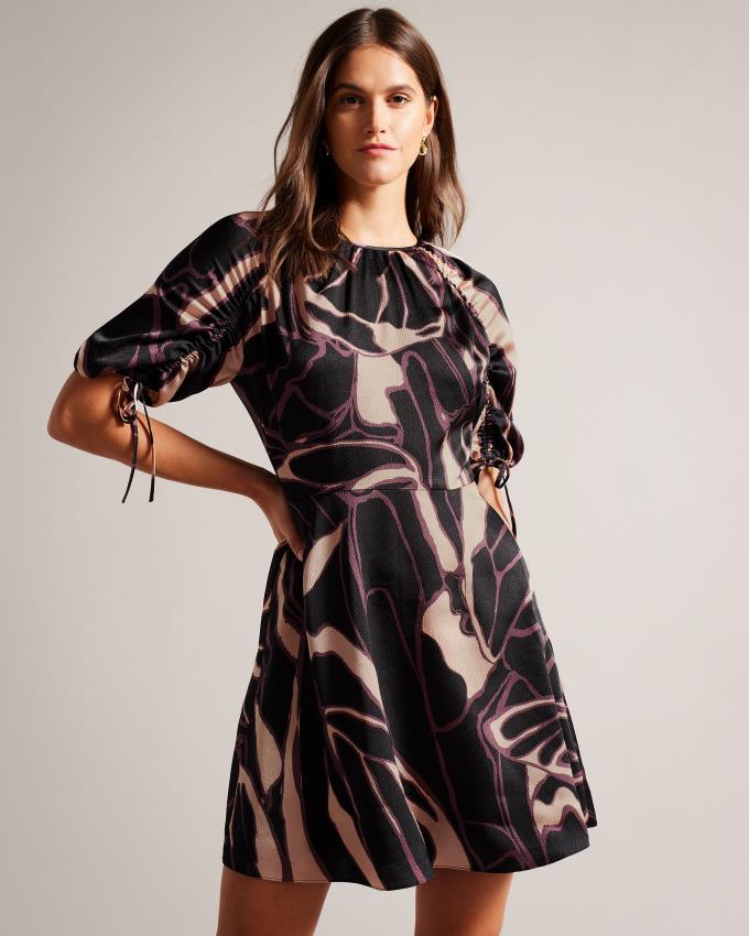 Sukienka Damskie Ted Baker Abstract Print Mini Czarne Polska | PL-UVQFG9275