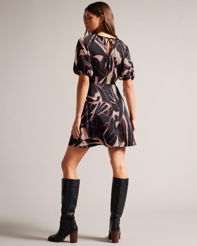 Sukienka Damskie Ted Baker Abstract Print Mini Czarne Polska | PL-UVQFG9275