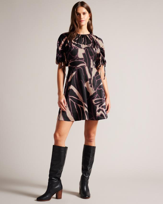 Sukienka Damskie Ted Baker Abstract Print Mini Czarne Polska | PL-UVQFG9275