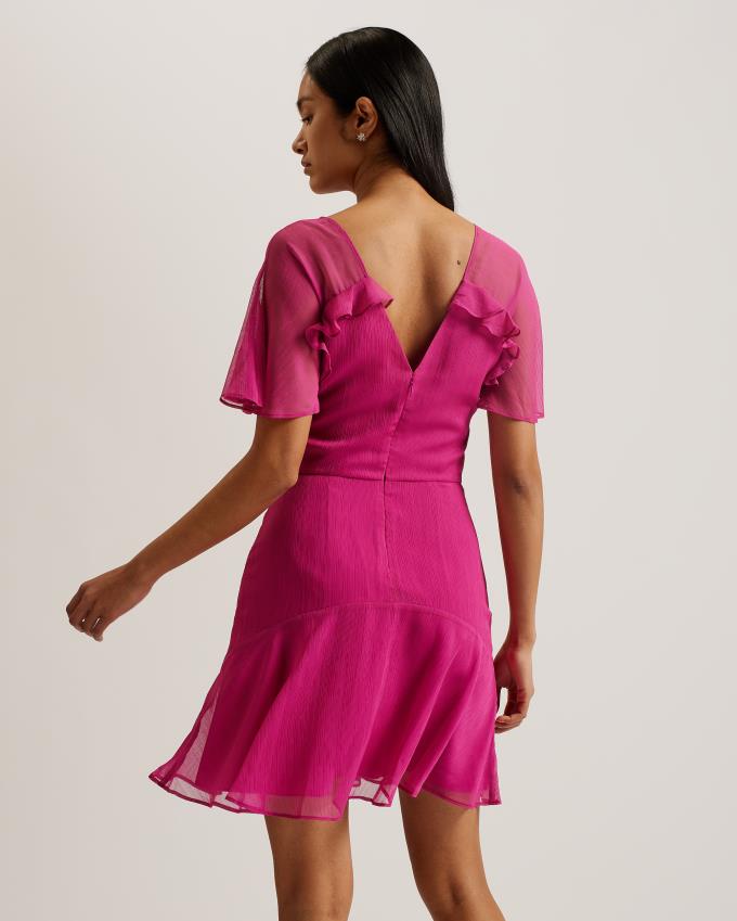 Sukienka Damskie Ted Baker Angel Sleeve Mini Fioletowe Polska | PL-STNIP1475